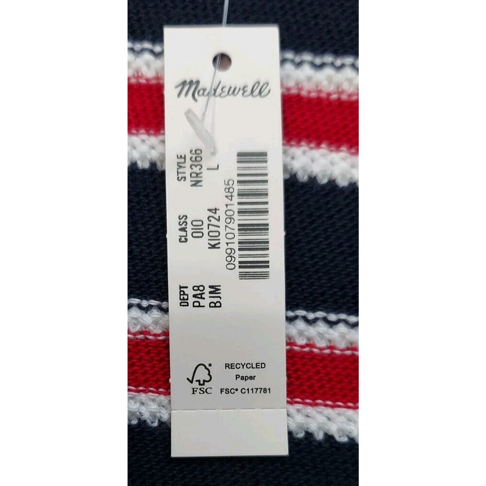 Madewell Women's V-Neck Polo Shirt in Stripe Cotton Blue/Navy SZ L - Picture 7 of 12